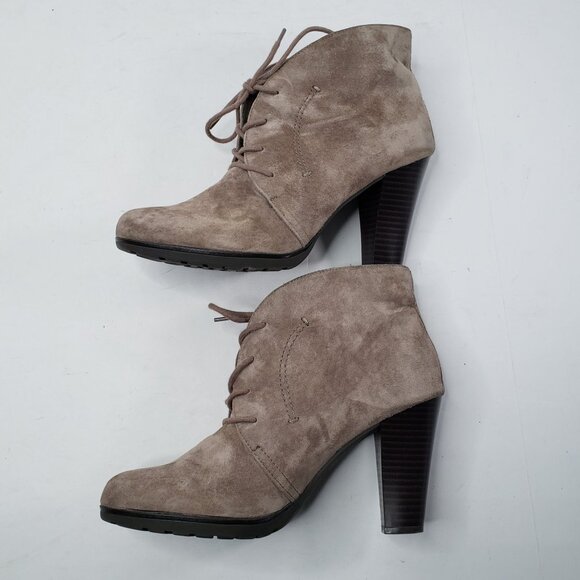 White Mountain Ankle Boots Size 7 Taupe Suede High Block Heel Dressy Booties - Picture 6 of 11